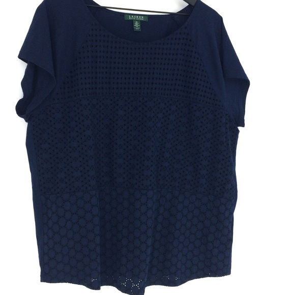 LAUREN RALPH LAUREN Navy Eyelet Short Sleeve Shirt - Picture 3 of 8